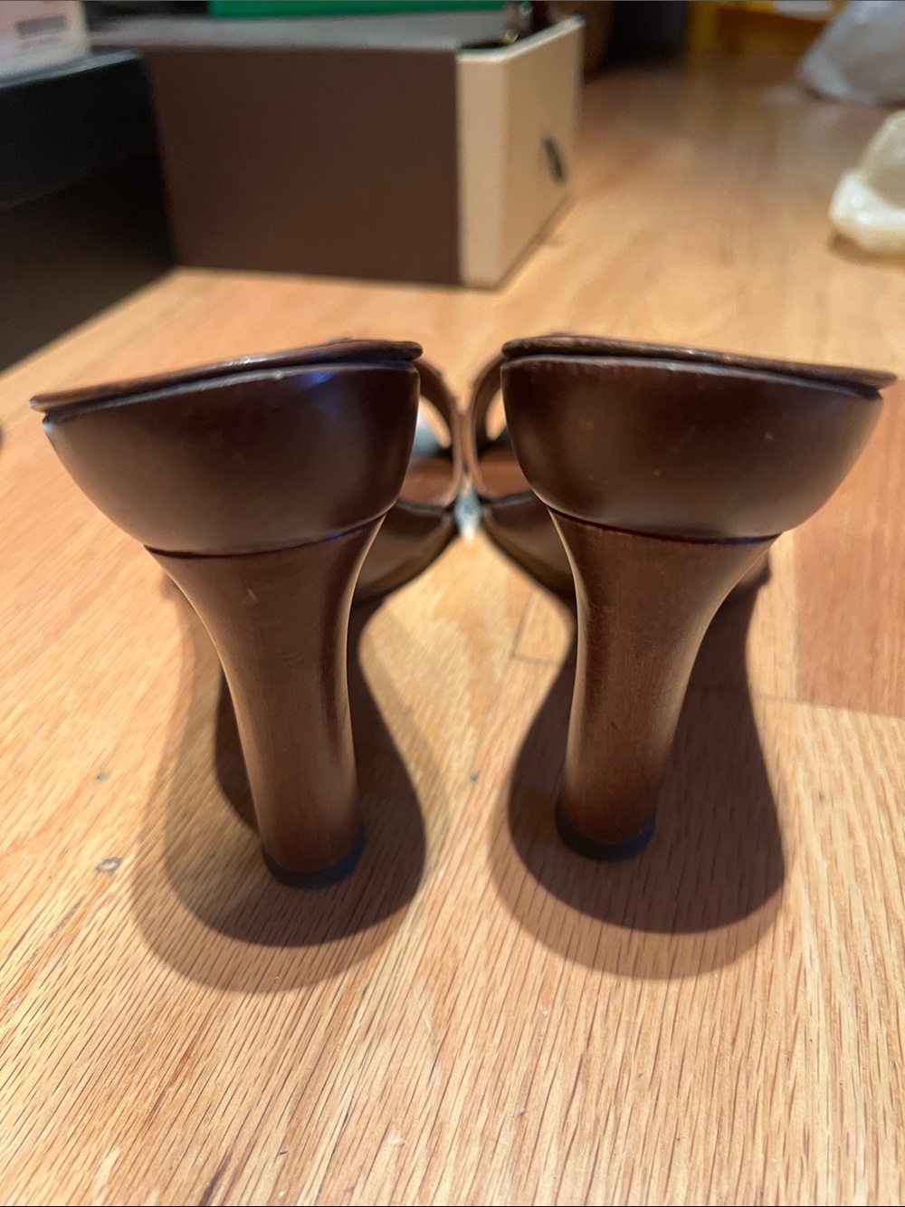 Fendi Brown Leather FF Logo Slide Mules - Picture 2 of 6